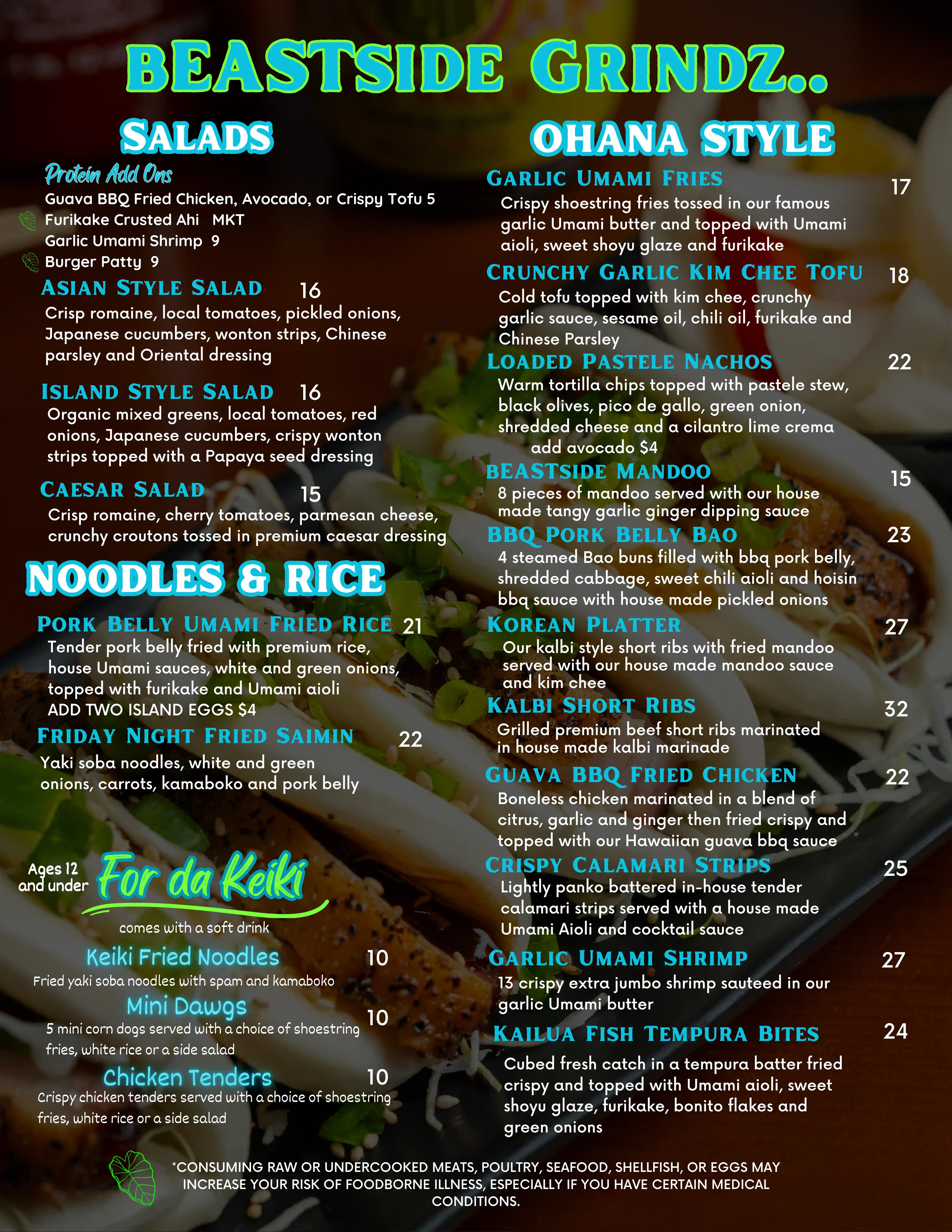 bEASTside Kitchen Menu 1