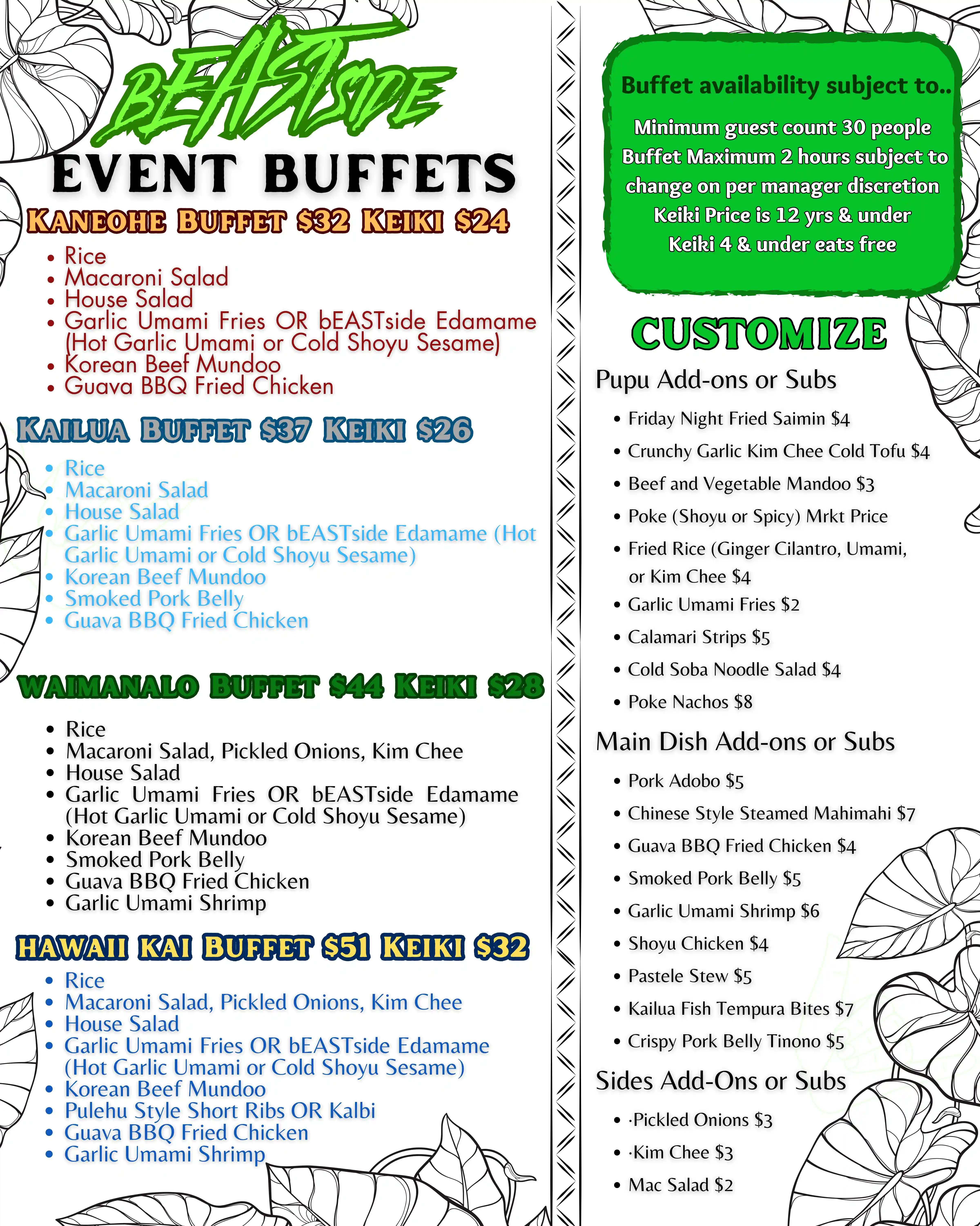 bEASTside Kitchen Buffet Menu